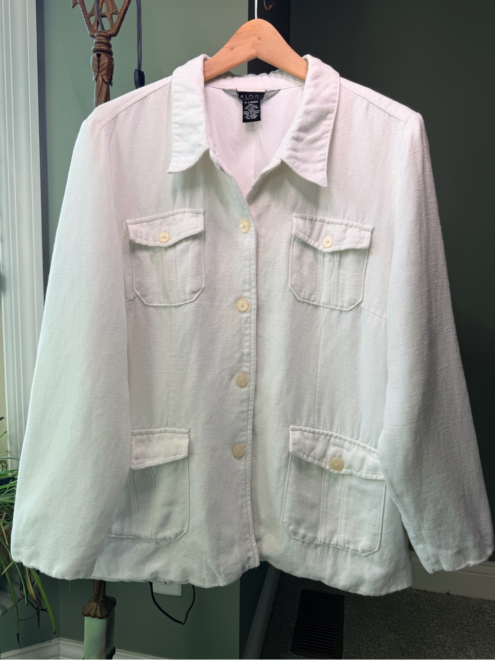 GT-0126 Dialogue Linen Cotton Utility Jacket XL White 4 Pocket Coastal Shacket